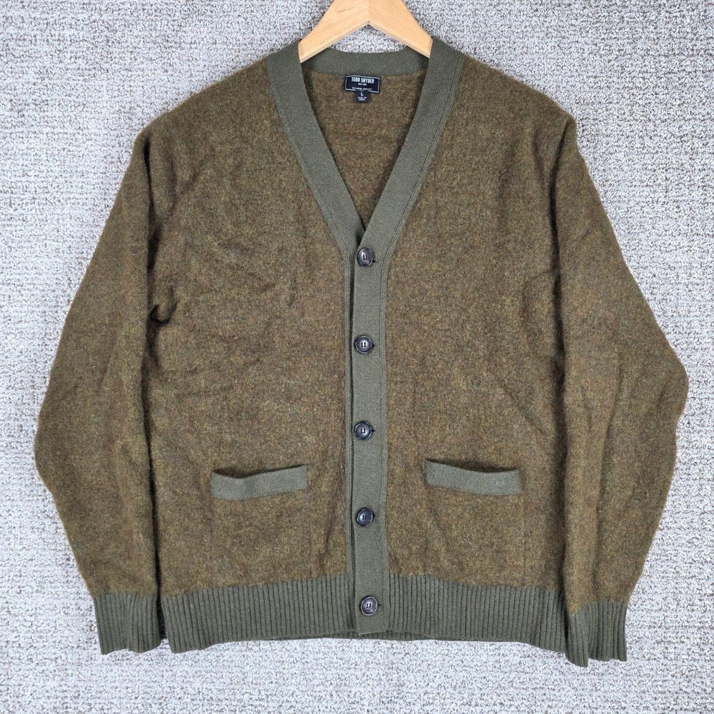 Todd Snyder Mens Baby Alpaca Merino Wool Blend Cardigan Sweater Green Large